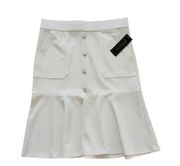 NYCC Ivory Pockets Enamel Buttons Flounce Hem Trumpet Skirt Size Medium NEW