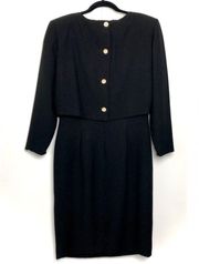 CD de Christian Dior Vintage Button Back Long Sleeve Dress Black LBD