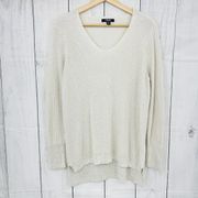 Chaps (L) Womens Metallic Cream Knit High Low Hem Sweatshirt Sweater