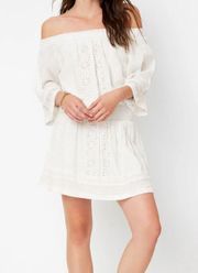 Fiona Dress M/L White Speckled Mini Drop Waist Off The Shoulder Boho