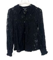 NWT Cable & Gauge Lace Sheer Buttondown Shirt Long Sleeve Black Size XS NEW