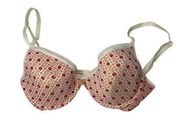 IZOD Ivory & Red Floral Print Lightly Padded Underwire Bra Women's 34D