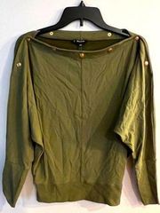 STELLA & DOT Women's Olive Green Studded Detail Boat Neck Dolman Sleeve Top NEW