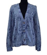 Chico's Linen Blend Blue Floral Print Cardigan(Size 1)