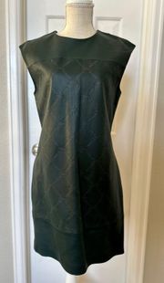 Italy Sleeveless Leather Green Dress with Logos and Side Pockets Sz L