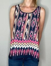 Le Lis Casual Multicolor Aztec Tank Top Blouse M Med Medium Blue Pink White USA