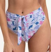 Splendid Floral Flurry Tie-Front Bikini Bottom High Leg Pant Sz M NWT Blue Pink