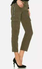 Joie Army Green Beaded Cropped Cargo Pants