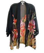 Draper's & Damon's 100% Silk Kimono Petite One Size Sheer Floral Black Coverup