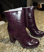 NWT  | Deep Mahogany Croc-Embossed Maya Platform Boot