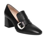 Kate Spade • Alia Buckle Leather Mule Loafers black block heel pump chunky