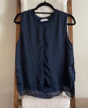 navy blue silk detailed sleeveless blouse