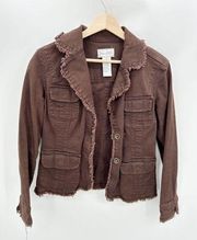 Live A Little Brown Denim Cotton Blend Collared Jacket Women's Size Small S