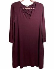 Nine Britton Burgundy Criss Cross Neck Dress