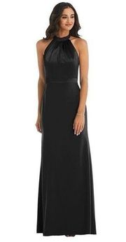 AFTER Six Black Halter Neck Charmeuse & Crepe Gown Size 14 NWOT