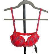 Seafolly bikini top bright red plaid frilly patterned