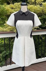 KAREN Millen Beaded Collar Black and White Dress Sz :6 Orig:$425