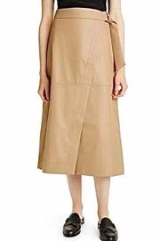 Ted Baker Tan Brown Vegan Faux Leather Wrap Midi Skirt Women's 14 NWT