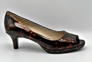 N5 Hanning Comfort Vegan Patent Leather Tortoise Peep Toe Pumps 8M