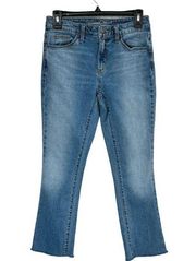 Universal Thread SZ 0/25 Kick Boot Crop Jeans Hi-Rise Zip-Fly Stretch Frayed Hem