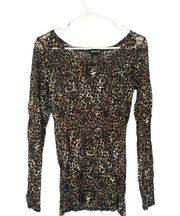 Wet Seal Long Sleeve Leopard Animal Print Sheer Blouse Women Sz L