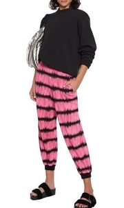 Alice + Olivia Cropped Tie-Dyed French Cotton-Terry Track Pants Pink Black