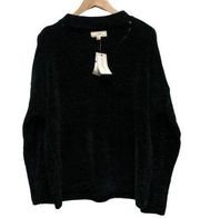 No Comment Women’s XL NY-LA Sweater Black Knit Keyhole Neckline Pullover Sweater
