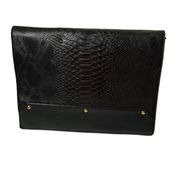 Justfab Joey black faux leather python embossed fold over clutch bag