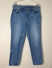 Talbots Flawless Girlfriend Jeans Women's Size 8 Blue Floral Embroidered Cropped