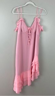 LPA Emma Midi Dress in Mauve Pink Lace Up Sexy Cute Wedding Guest size Large