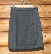 Rebecca Taylor Gray Tweed Linen Wool Pencil Skirt