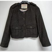 Anthropologie Cartonnier  Brown Tweed Military Style Blazer Jacket Size 4