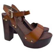 wooden leather studded platform heels women Size 8 1/2