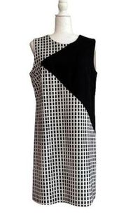 Halogen Dress Black White Checked Crew Neck Sleeveless Business Casual Small NEW