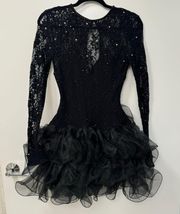 Vintage 1980s Black Lace Jeweled Mini Dress Tutu Skirt Size 6