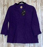 JM Collection Womens Wrapped Purple Embellished Wool Cardigan Size Small