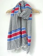 Gap Factory Yarn Dye Scarf Blue Galaxy Striped White Raw Fringe Hem Women’s OS