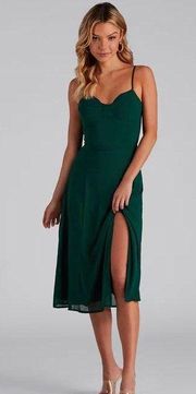 Chic Flowy Chiffon Midi Dress Hunter Green