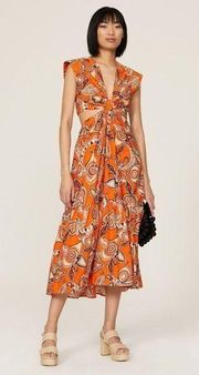 Rent the runway sz 2 ALC orange Alexandria dress midi geo printed cut out midi