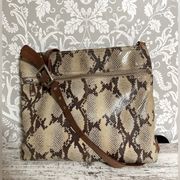 Leather Jacquard Snake Print Cream Crossbody Bag