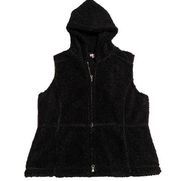 J. Jill Sherpa Teddy Hooded Vest Black Womens Size Large L Soft Fuzzy Full Zip