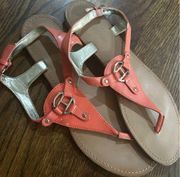 TOMMY HILFIGER Womens Size 10 Peach T Strap Open Toe Sandals Shoes Flats Shoes