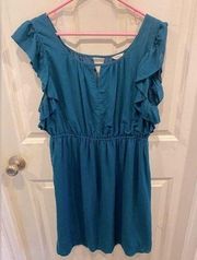 Fossil ocean blue green teal ruffle dress size XL