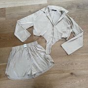 Nasty Gal Satin Tie Front Pyjama shorts Set in Champagne