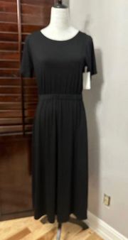 Womens A Line Dress Black Stretch Maxi Scoop Neck Short Sleeve S New