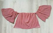 Good Luck Gem Off The Shoulder Cropped Striped Blouse Red/White Sz Small