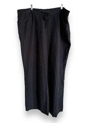 Lane Bryant Womens Pants 22 24 Linen Rayon Wide Leg Black White Pinstripe
