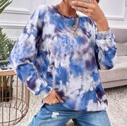 SheIn 🆕  tie dye drop shoulder relaxed fit long sleeve sweatshirt top blu…