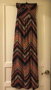 Daytrip XS Strapless Maxi Dress Blue & Coral