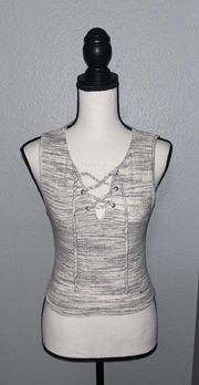 Gray & White Lace Up Ribbed Tank Size Small